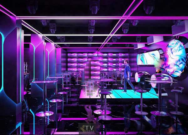Thiết Kế Nightlife Lounge Toàn Cảnh với Sàn Nhảy Không Gian Chill LED