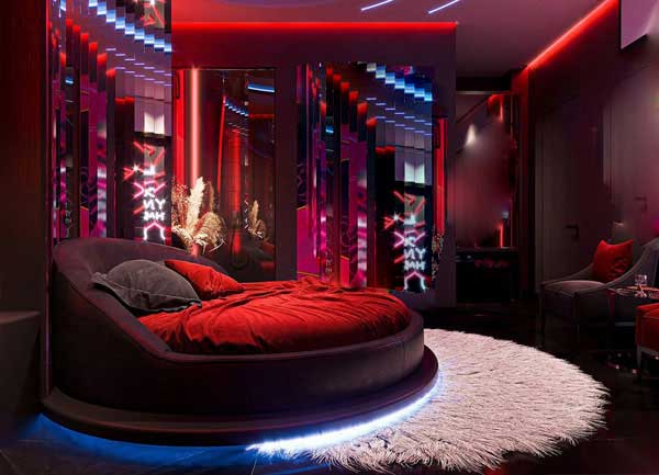 Phòng Khách Sạn Tình Yêu Sexy Tone Đỏ Đen KTV Decor Thiết Kế Thi Công Trọn Gói