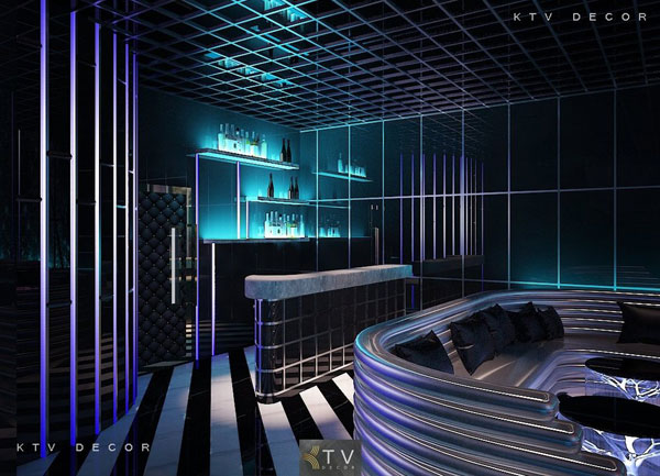 Quầy bar lounge sang trọng kết hợp nội thất bo cong và ánh sáng