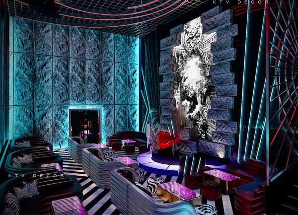 Thiết kế lounge bar hiện đại – góc nhìn tổng thể khu sân khấu và không gian ngồi Double Lounge