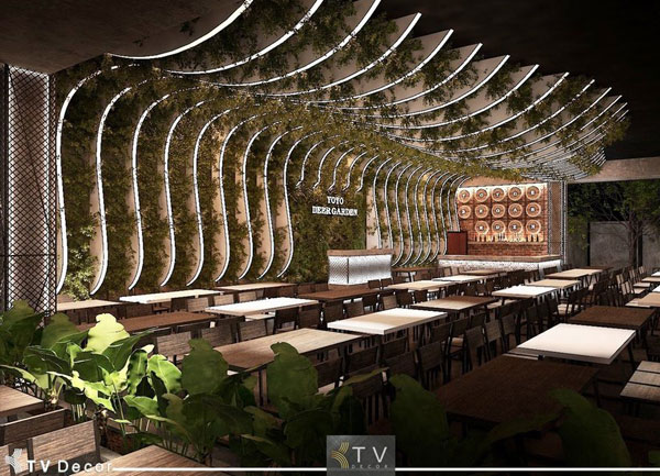 Không gian Beer Food Garden ấn tượng với trần LED
