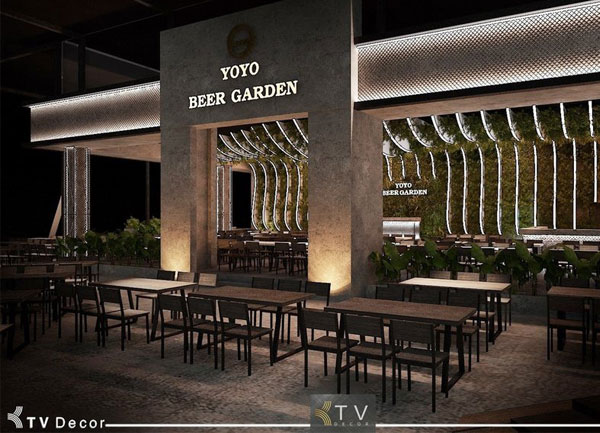 Kiến trúc Beer Garden hiện đại với mảng xanh dọc – đậm chất chill