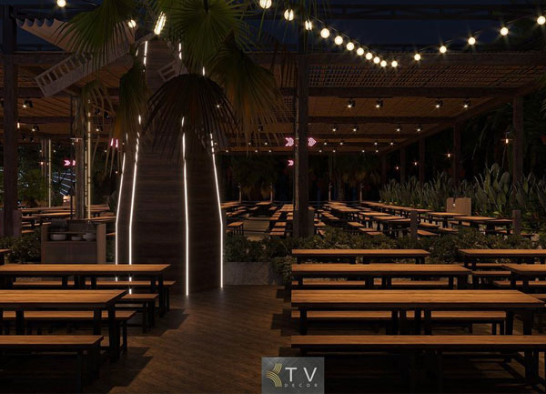 Thiết Kế Không Gian Beer Garden Với Cây Xanh & Ánh Sáng Đẹp Mắt