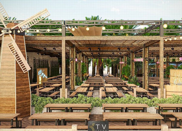 Thiết Kế Khu Trung Tâm Nhà Hàng YOYO Beer Food Garden – Ấn Tượng Với Cối Xay Gió Gỗ