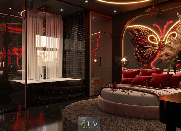 Thiết kế khách sạn tình yêu với bồn tắm view giường ngủ đầy cảm xúc