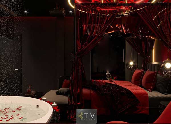 Thiết kế Nội thất phòng khách sạn tình yêu phong cách gothic