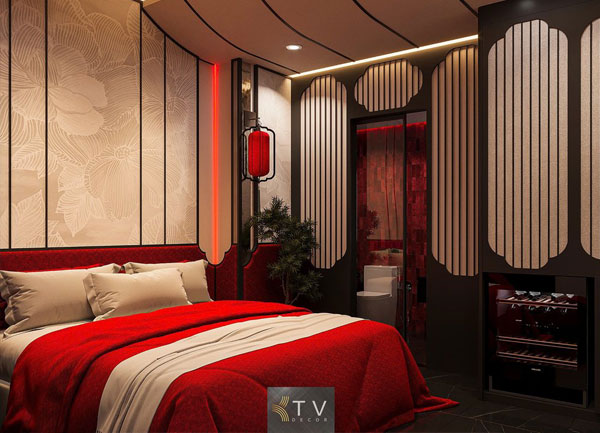 Thiết kế Phòng khách sạn tình yêu phong cách Á Đông hiện đại