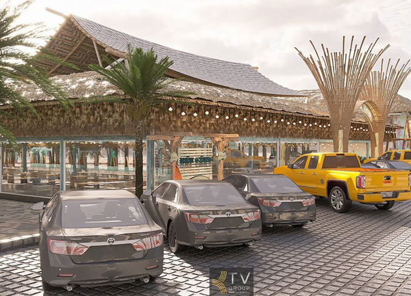 Thiết kế ngoại thất mặt tiền nhà hàng phong cách Tropical