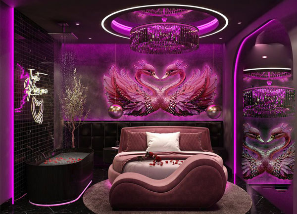 Thiết kế phòng khách sạn tình yêu phong cách Swan Romantic Luxury