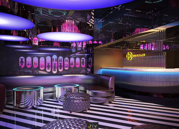 Thiết kế sảnh lounge khu chờ quầy lễ tân quán KTV Karaoke cao cấp tại TPHCM