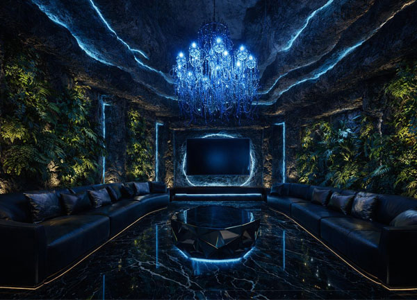 Thiết Kế Phòng Karaoke Hang Động Luxury Không Gian Ánh Sáng Xanh Huyền Bí