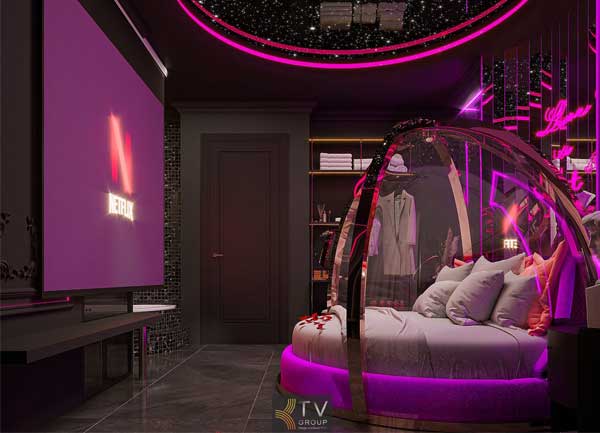 Thiết Kế Thi Công Phòng Khách Sạn Ánh Sáng Neon tại Long An