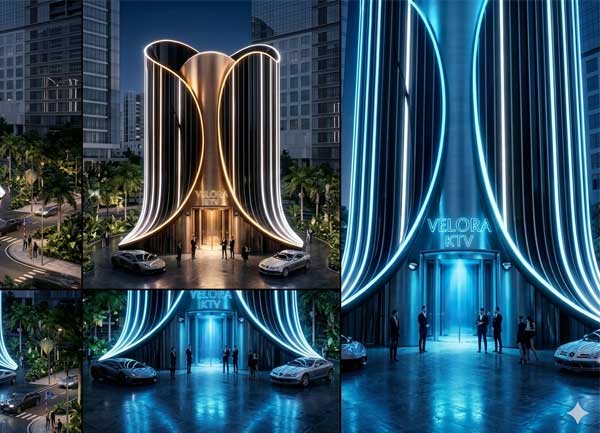 Thiết Kế Karaoke KTV Mặt Tiền Luxury Kiến Trúc Uốn Cong LED