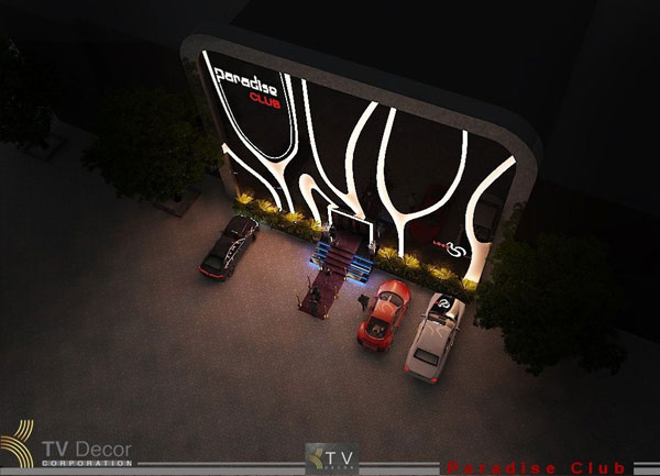 Thiết Kế Mặt Tiền Bar Club Paradise Nhìn Từ Trên Cao  Ấn Tượng Hút Mắt Về Đêm