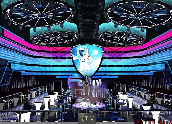 Thiết kế bar club chủ đề vũ trụ với hiệu ứng ánh sáng LED đa sắc