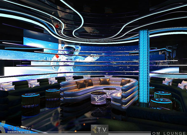 Thiết kế nội thất OM Lounge với chủ đề không gian vũ trụ