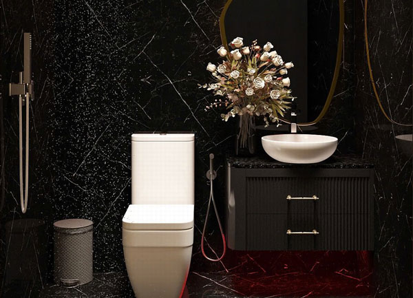 Thiết kế phòng tắm khách sạn tình yêu phong cách Dark Luxury