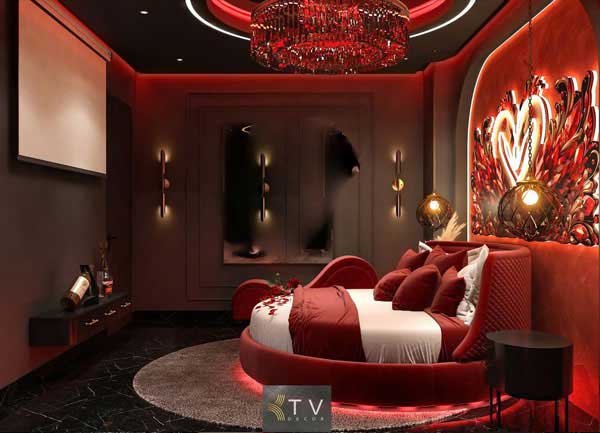 Thiết kế phòng ngủ khách sạn tình yêu phong cách quyến rũ cao cấp