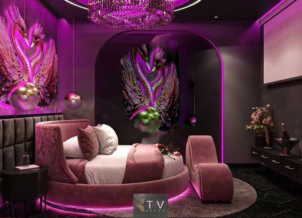 Thi công thiết kế phòng khách sạn tình yêu phong cách Romantic Lighting