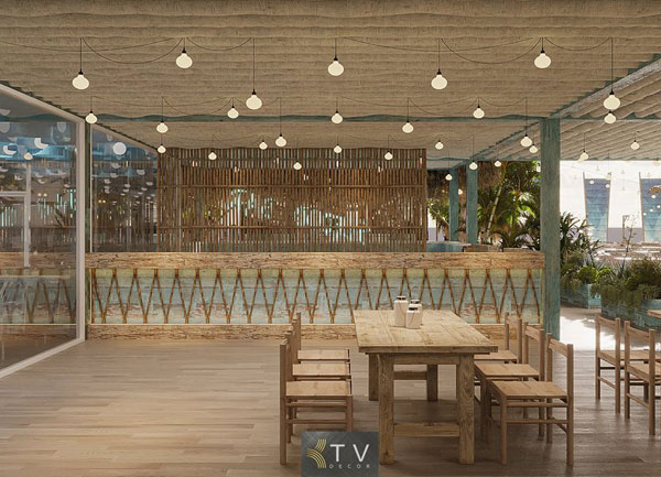Thiết kế không gian quầy bar nhà hàng Hải Cảng Seafood – Tự nhiên tinh tế