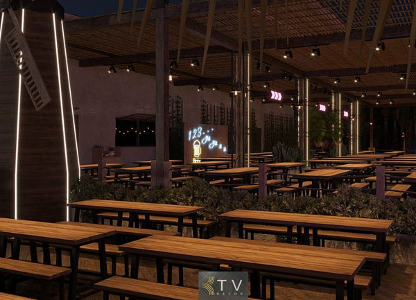 Thiết Kế Nội Thất Trong Nhà Nhà Hàng YOYO Phong Cách Beach Beer Garden